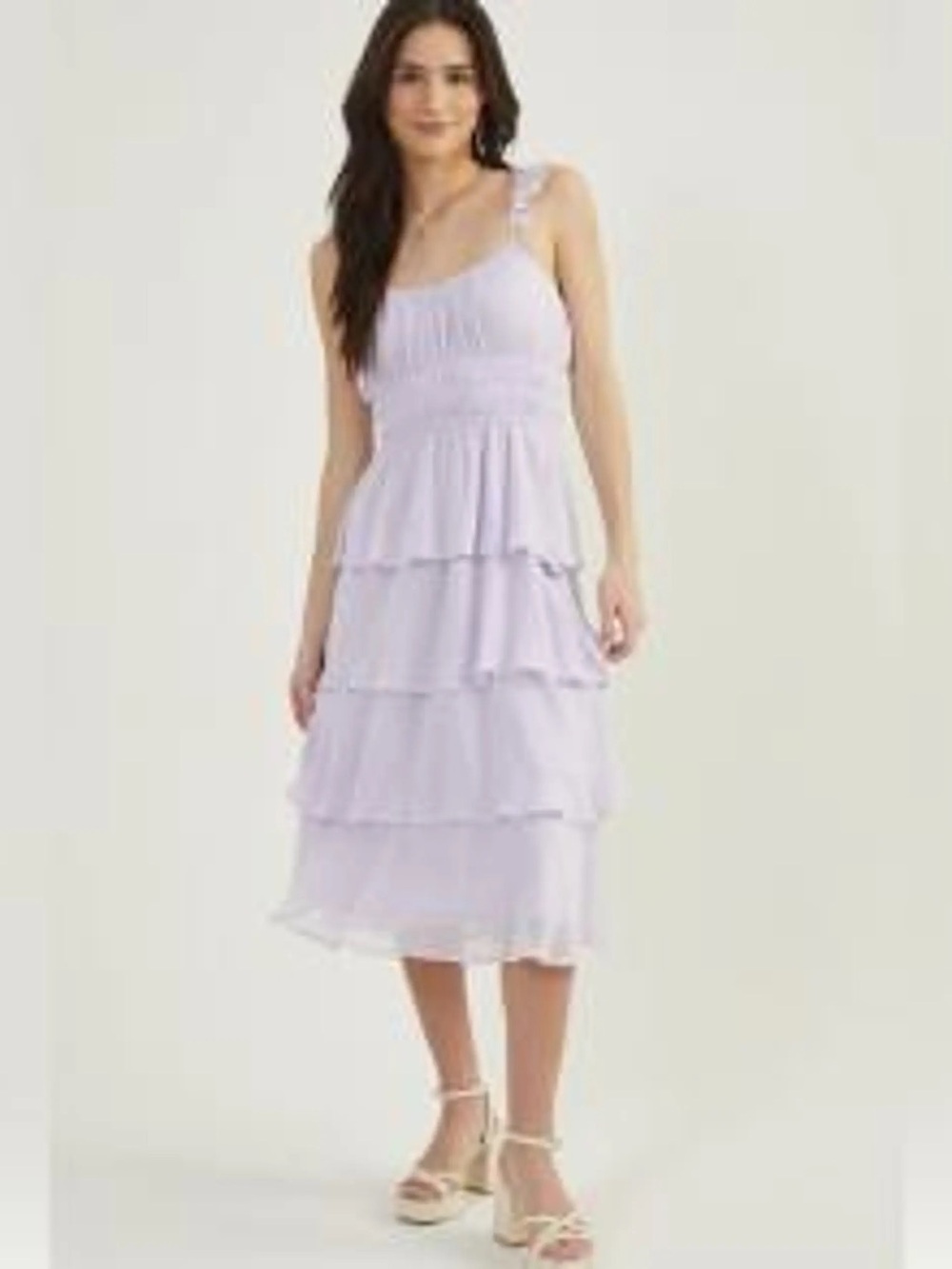Altar'd State Lavender Tiered Midi Dress with Shoulder Tie